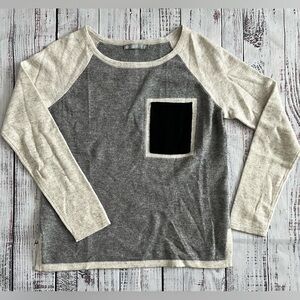 InCashmere Henley Style Sweater Size Medium In Grey/black Colorblock